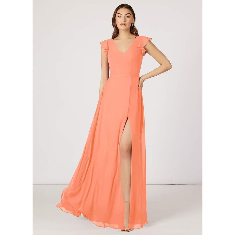 AZAZIE CLAUDINE A-Line Flutter Sleeve Chiffon Floor-Length Dress Sunset Size 4